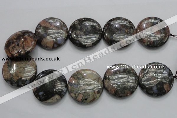 COP253 15.5 inches 40mm flat round natural grey opal gemstone beads