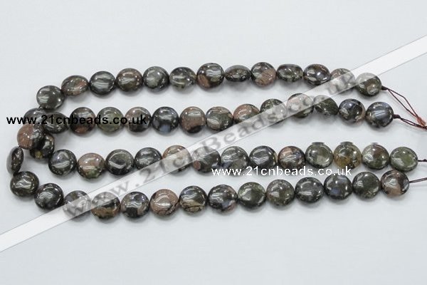 COP270 15.5 inches 14mm flat round natural grey opal gemstone beads