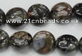 COP271 15.5 inches 16mm flat round natural grey opal gemstone beads