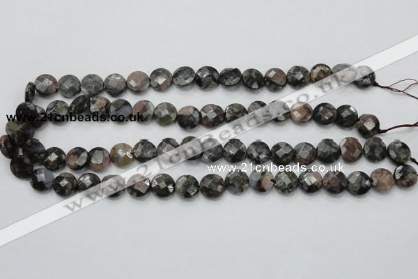 COP275 15.5 inches 12mm faceted round natural grey opal gemstone beads