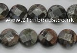 COP276 15.5 inches 14mm faceted round natural grey opal gemstone beads
