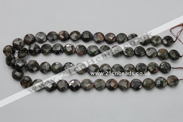 COP276 15.5 inches 14mm faceted round natural grey opal gemstone beads