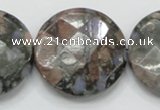 COP280 15.5 inches 35mm faceted round natural grey opal gemstone beads