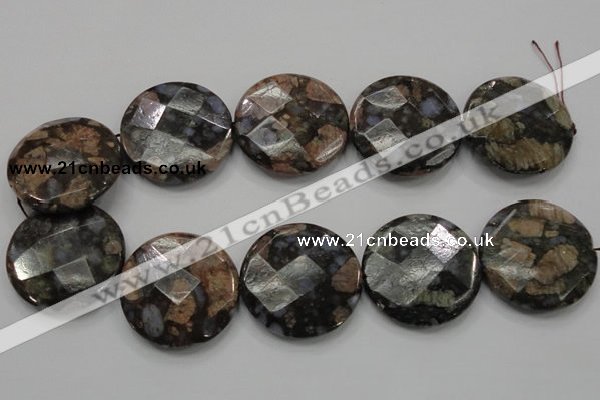 COP281 15.5 inches 40mm faceted round natural grey opal gemstone beads