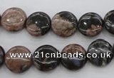 COP290 15.5 inches 12mm flat round natural grey opal beads