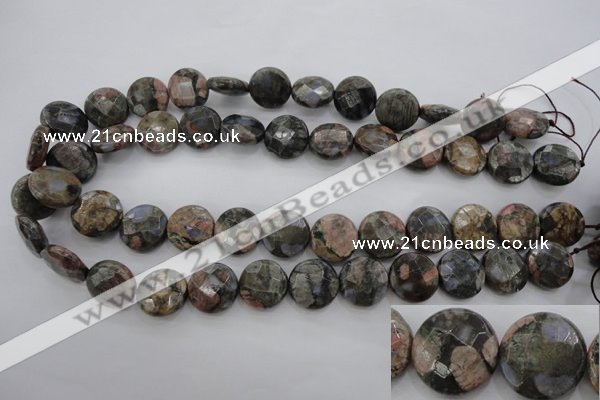 COP295 15.5 inches 16mm faceted coin natural grey opal beads