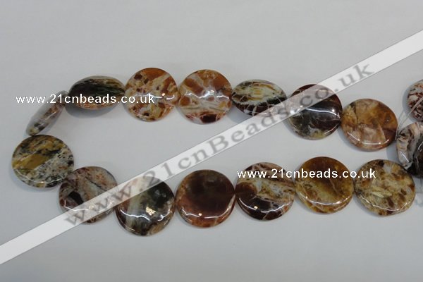 COP312 15.5 inches 30mm flat round brandy opal gemstone beads wholesale