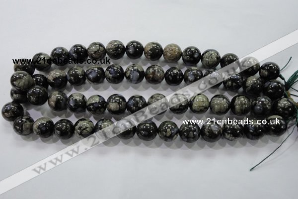 COP456 15.5 inches 14mm round natural grey opal gemstone beads