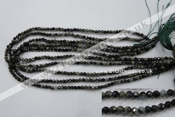 COP460 15.5 inches 4mm faceted round natural grey opal gemstone beads