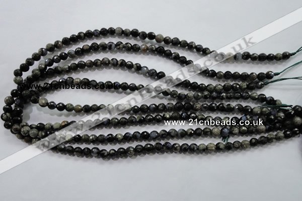 COP461 15.5 inches 6mm faceted round natural grey opal gemstone beads