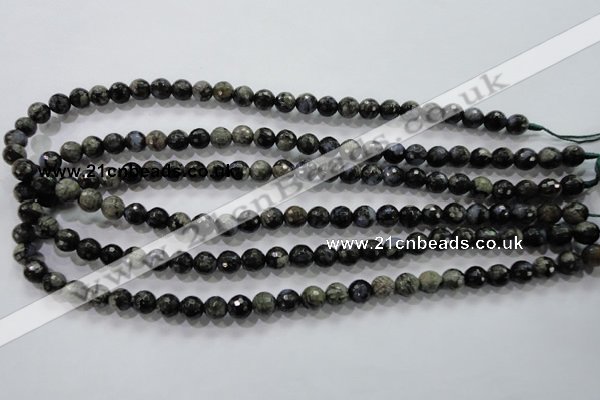 COP462 15.5 inches 8mm faceted round natural grey opal gemstone beads