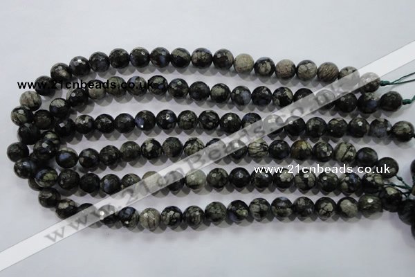 COP463 15.5 inches 10mm faceted round natural grey opal gemstone beads