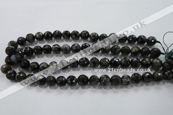 COP464 15.5 inches 12mm faceted round natural grey opal gemstone beads