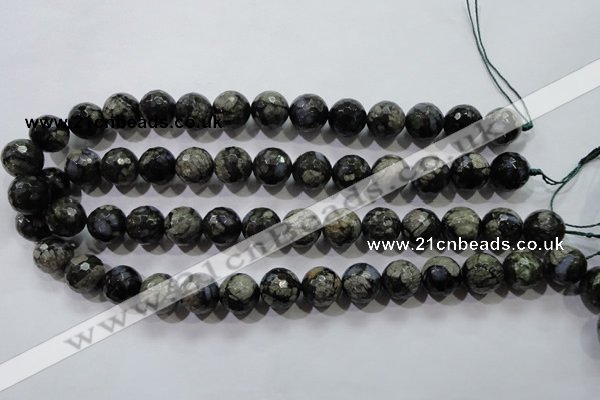 COP465 15.5 inches 14mm faceted round natural grey opal gemstone beads