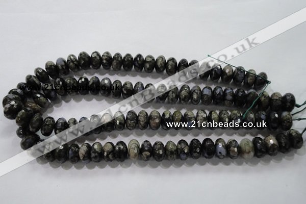 COP476 15.5 inches 8*14mm faceted rondelle natural grey opal beads