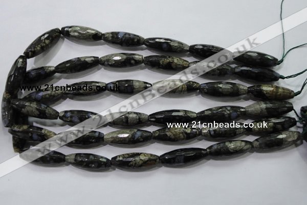 COP480 15.5 inches 10*30mm faceted rice natural grey opal beads