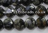 COP481 15.5 inches 12mm faceted coin natural grey opal beads