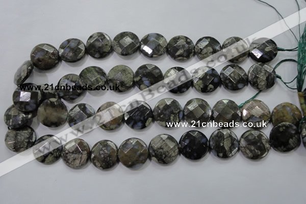 COP483 15.5 inches 20mm faceted coin natural grey opal beads