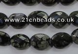 COP486 15.5 inches 10*14mm faceted oval natural grey opal beads