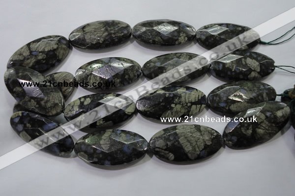 COP488 15.5 inches 25*50mm faceted oval natural grey opal beads