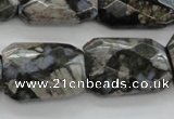 COP492 18*25mm faceted & twisted rectangle natural grey opal beads