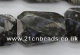 COP493 22*30mm faceted & twisted rectangle natural grey opal beads