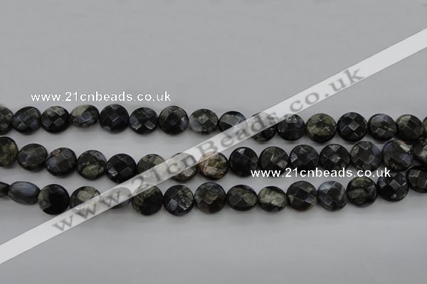 COP495 15.5 inches 10mm faceted coin natural grey opal beads