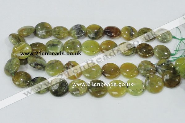 COP553 15.5 inches 20mm flat round yellow & green natural opal beads