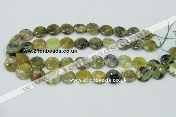 COP558 15.5 inches 18mm flat round natural yellow & green opal beads