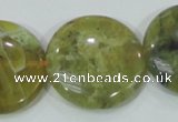 COP559 15.5 inches 30mm flat round natural yellow & green opal beads