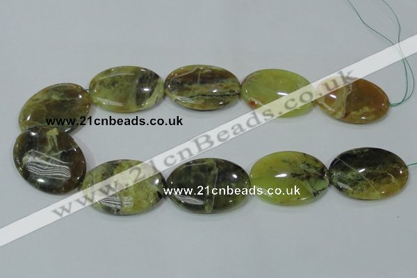 COP565 15.5 inches 30*40mm oval natural yellow & green opal beads