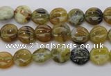 COP566 15.5 inches 8mm flat round natural yellow & green opal beads