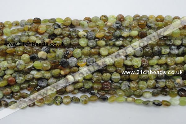 COP566 15.5 inches 8mm flat round natural yellow & green opal beads