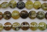 COP567 15.5 inches 10mm flat round natural yellow & green opal beads