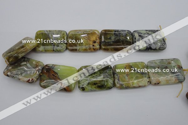 COP573 15.5 inches 30*40mm rectangle natural yellow & green opal beads