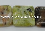 COP582 15.5 inches 30*30mm square natural yellow & green opal beads