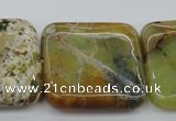 COP583 15.5 inches 35*35mm square natural yellow & green opal beads