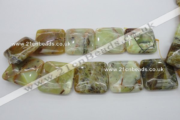 COP584 15.5 inches 40*40mm square natural yellow & green opal beads