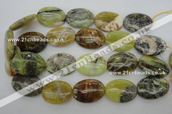 COP593 15.5 inches 25*35mm oval natural yellow & green opal beads