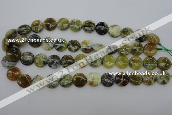 COP595 15.5 inches 16mm flat round natural yellow & green opal beads