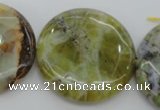 COP597 15.5 inches 35mm flat round natural yellow & green opal beads