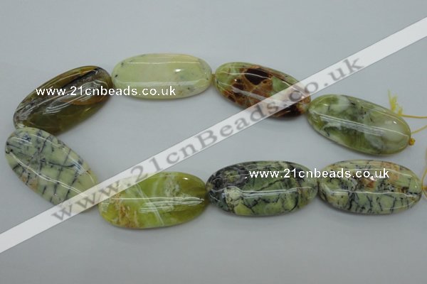 COP599 15.5 inches 25*50mm oval natural yellow & green opal beads