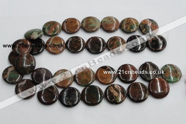 COP607 15.5 inches 25mm flat round green opal gemstone beads