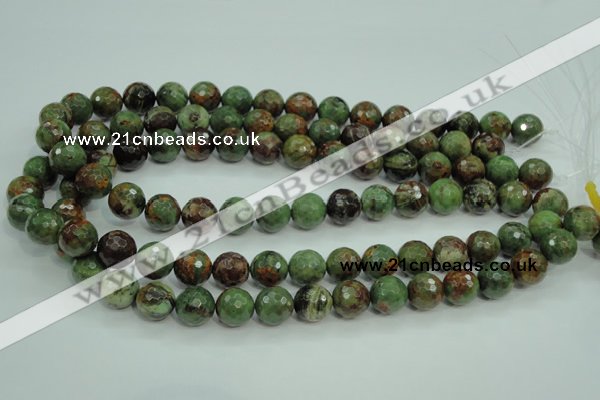 COP664 15.5 inches 12mm faceted round green opal gemstone beads