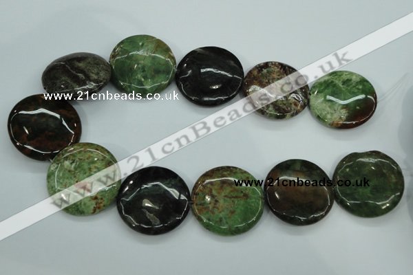 COP684 15.5 inches 35mm flat round green opal gemstone beads