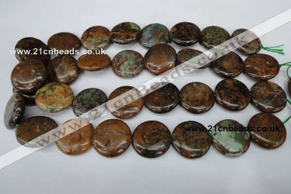 COP756 15.5 inches 25mm flat round green opal gemstone beads