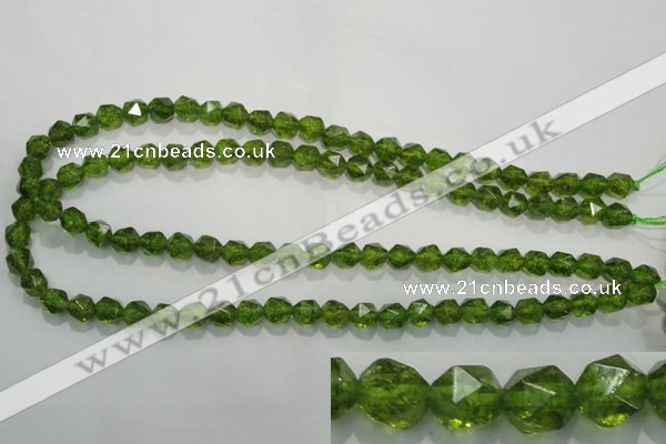 COQ116 15.5 inches 8mm faceted nuggets dyed olive quartz beads