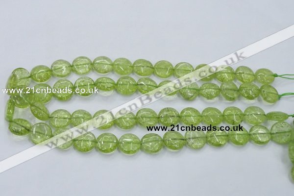 COQ25 16 inches 15mm flat round dyed olive quartz beads wholesale