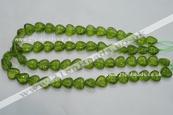 COQ30 15.5 inches 14*14mm heart dyed olive quartz beads wholesale