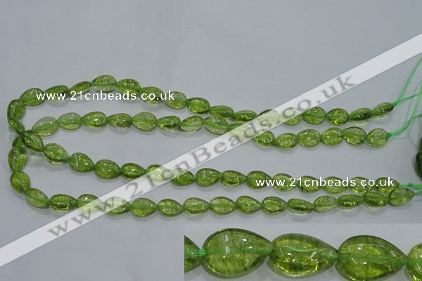 COQ40 15.5 inches 8*12mm flat teardrop dyed olive quartz beads